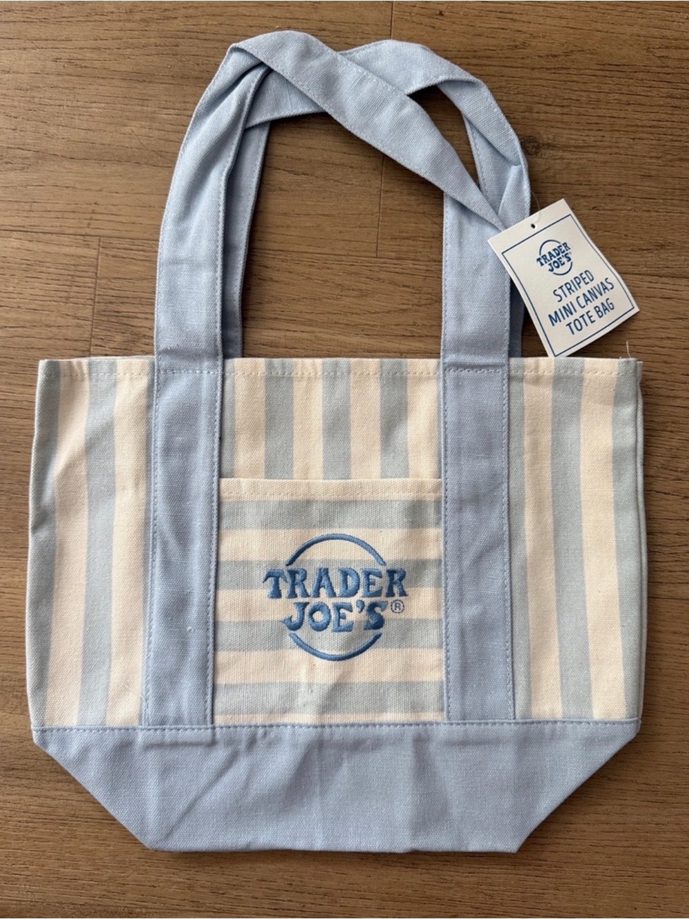 Trader Joe's Striped Canvas Mini Tote Bag - Light Blue